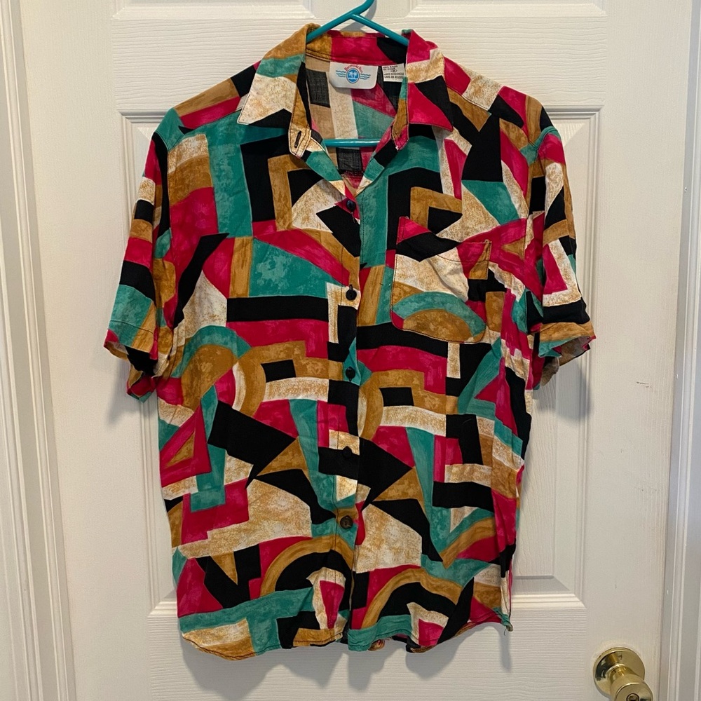 Vintage 80’s•Bermuda Run•Geometric Button Up Shirt•M